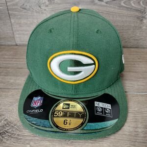 NEW Green Bay Packers Hat New Era 59Fifty Green Fitted 6 7/8 Logo Baseball Cap